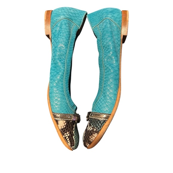 AGL Turquoise Monika Cap Toe Python Print Leather Ballet Flats - Size 41/US 9.5 - Picture 7 of 10